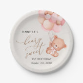 Baby Bear, rosa Balloons, erster Geburtstag Pappteller (Vorderseite)