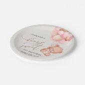 Baby Bear, rosa Balloons, erster Geburtstag Pappteller (Schrägansicht)