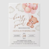 Baby Bear, rosa Balloons, erster Geburtstag Pergament Einladungen (Vorderseite)