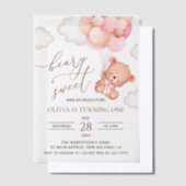Baby Bear, rosa Balloons, erster Geburtstag Pergament Einladungen (Versetzt)