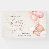 Baby Bear, rosa Balloons, Erster Geburtstag Willko Banner (Horizontal)