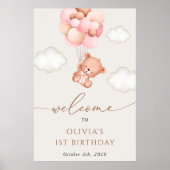 Baby Bear, rosa Balloons, Erster Geburtstag Willko Poster (Vorne)