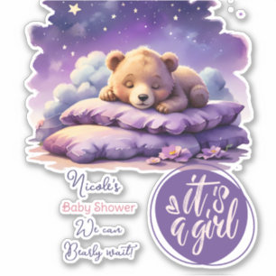 Baby Bear Schlafen Lila Galaxy Girl Babydusche Aufkleber