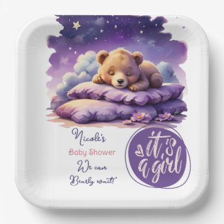 Baby Bear Schlafen Lila Galaxy Girl Babydusche Pappteller