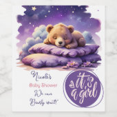 Baby Bear Schlafen Lila Galaxy Girl Babydusche Weinetikett (Einzelnes Label)