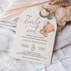 Baby Bear, Teddy Bear, Grüne Balloons, Babydusche Einladung