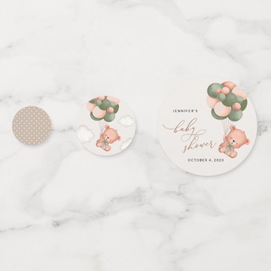 Baby Bear, Teddy Bear, Grüne Balloons, Babydusche Konfetti (Rückseiten)