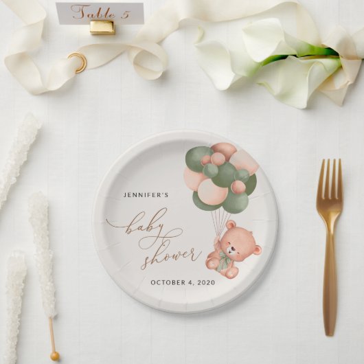 Baby Bear, Teddy Bear, Grüne Balloons, Babydusche Pappteller (Hochzeit)