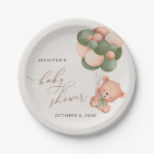 Baby Bear, Teddy Bear, Grüne Balloons, Babydusche Pappteller (Vorderseite)