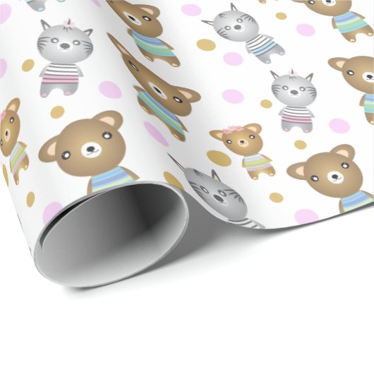 Baby Bear und Zebra Illustration Geschenkpapier (Rolleneckpunkt)