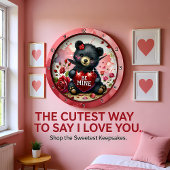 Baby Bear Valentine Red Heart Große Wanduhr