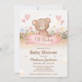 Baby Bear Wildblumen Girls Babydusche Einladung (Vorderseite)