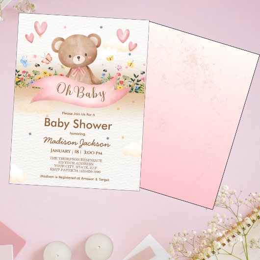 Baby Bear Wildblumen Girls Babydusche Einladung