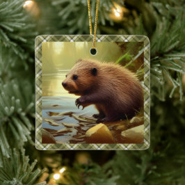 Baby Beaver Wildlife Portrait Personalisiert Keramikornament