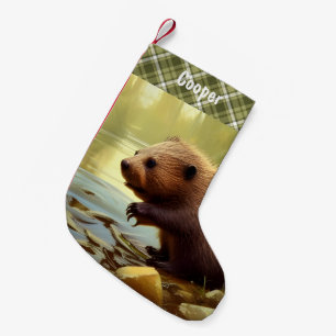 Baby Beaver Wildlife Portrait Personalisiert Kleiner Weihnachtsstrumpf