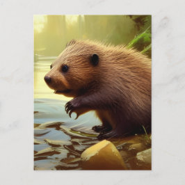 Baby Beaver Wildlife Portrait Postkarte