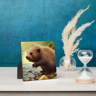 Baby Beaver Wildlife Portrait Tabletop Fotoplatte