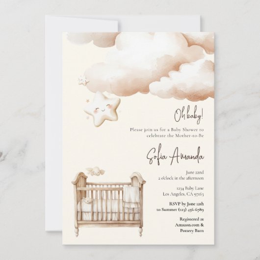 Baby Bed Niedlich Star Boho Babydusche Einladung (Vorderseite)