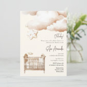 Baby Bed Niedlich Star Boho Babydusche Einladung (Stehend Vorderseite)