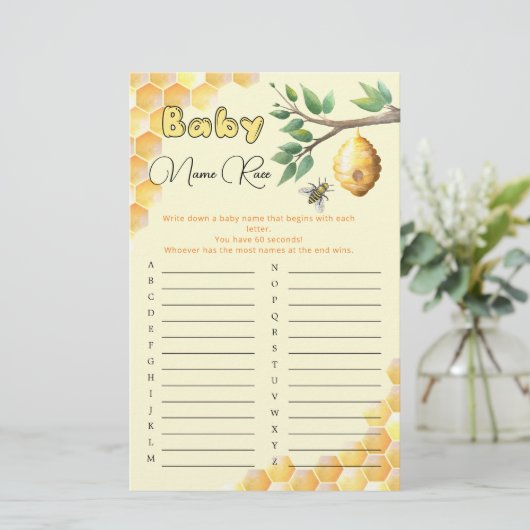 Baby Bee Baby Shower Baby Name Race Game (Stehend Vorderseite)
