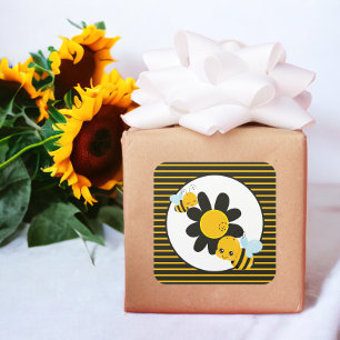 Baby Bee Baby Shower Party entpackt Quadratischer Aufkleber