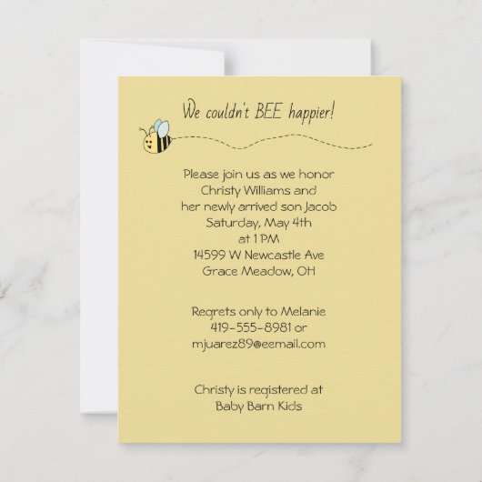 Baby Bee Boy Shower Einladung (Rückseite)