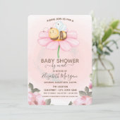 Baby Bee Floral Baby Shower Einladung (Stehend Vorderseite)