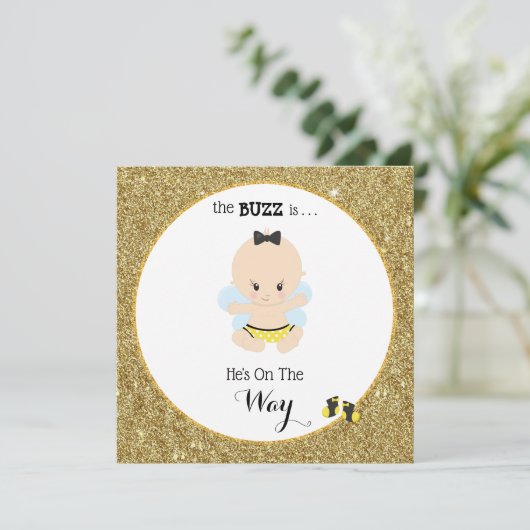 *~* Baby Bee Glitzer Baby Boy Dusche Einladung (Stehend Vorderseite)