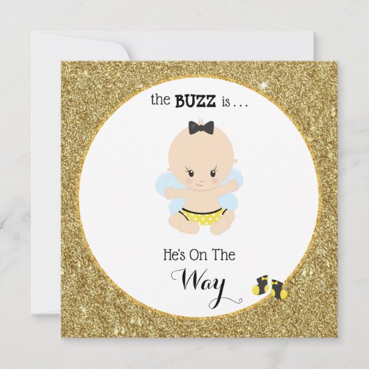 *~* Baby Bee Glitzer Baby Boy Dusche Einladung (Vorderseite)