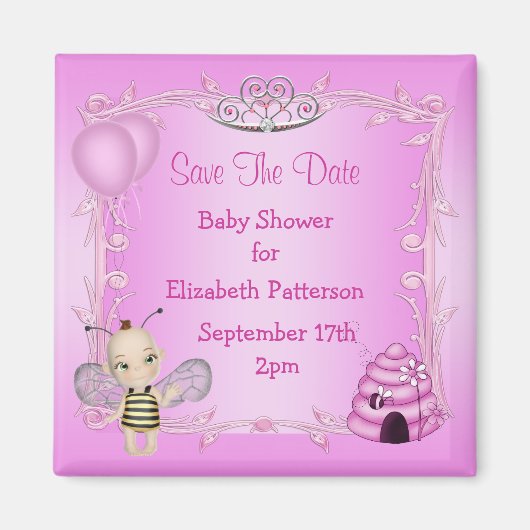 Baby Bee Pink Princess Baby Dusche Save the Date Magnet (Vorne)