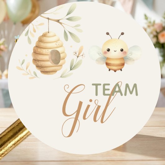 Baby Bee Team Girl Er oder Sie Geschlecht Enthüllu Runder Aufkleber