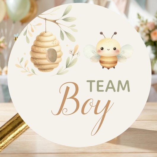 Baby Bee Team Junge Er oder Sie Geschlechtsenthüll Runder Aufkleber