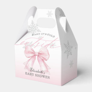 Baby Begrüßung mit rosa Schleife - Es ist kalt dra Geschenkschachtel