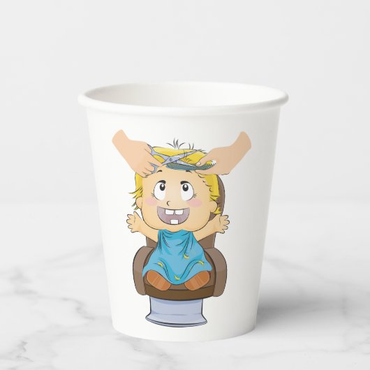 Baby bekommen Haarschnitt Funny Kids Friseur Shop Pappbecher (Vorderseite)