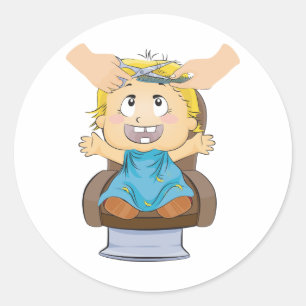 Baby bekommen Haarschnitt Funny Kids Friseur Shop Runder Aufkleber