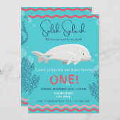 Baby Beluga Einladung zum 1. Geburtstag (Vorne/Hinten)