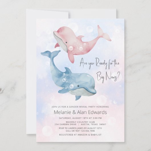 Baby Beluga Whale Gender Reveal Party Einladung (Vorderseite)
