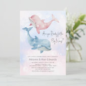 Baby Beluga Whale Gender Reveal Party Einladung (Stehend Vorderseite)