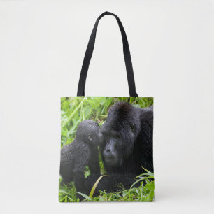 Baby-Berggorilla küsst Silberrücken-Gorilla Tasche