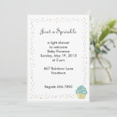 Baby besprühen Dusche einlädt mit blauem kleinem Einladung (Stehend Vorderseite)