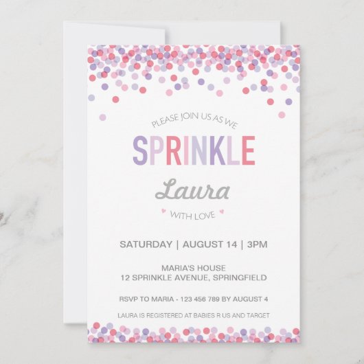 Baby besprühen Einladung, rosa und lila Einladung (Vorderseite)