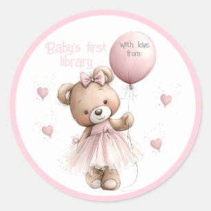 Baby-Bibliothek-Aufkleber Rosa Teddybär Runder Aufkleber