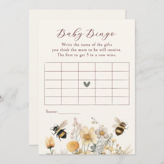 Baby Bingo Baby Shower Game Bee Wildblume Floral Einladung (Vorne/Hinten)