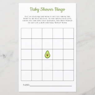 Baby Bingo Card Kawaii Avocado Baby Showspiel