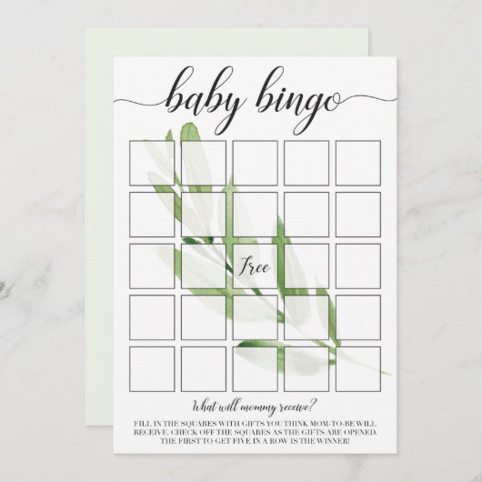 Baby Bingo Cards für Grünpflanzen Baby Shower Them (Vorne/Hinten)