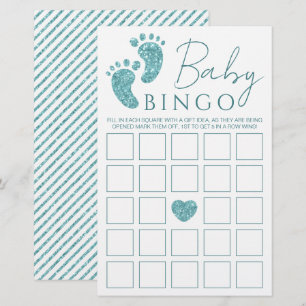 Baby Bingo Game   Aquamarine Glitzer Baby Feet Bab