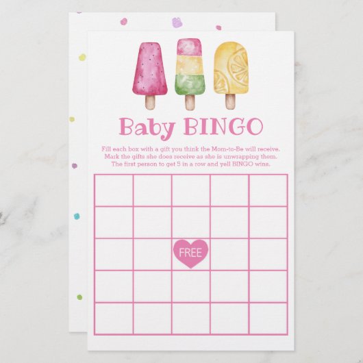 Baby Bingo Girl Ready to Pop Summer Baby Dusche (Vorne/Hinten)