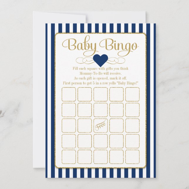 Baby Bingo Navy Blue Gold Baby Showkarten (Vorderseite)