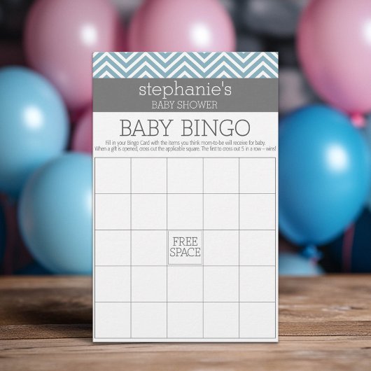 Baby Bingo - Pastel Blue Chevrons Shower Game