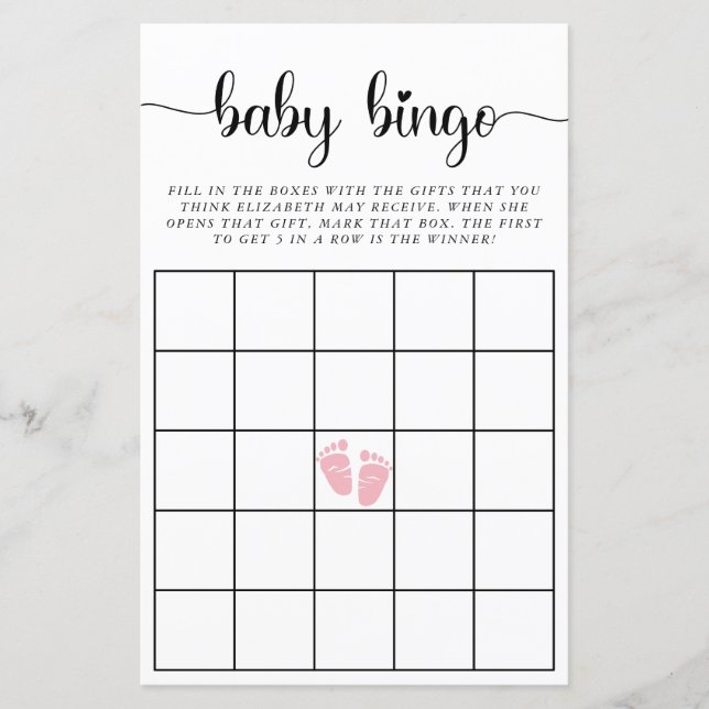 Baby Bingo Pink Baby Girl Duschgame (Vorderseite)